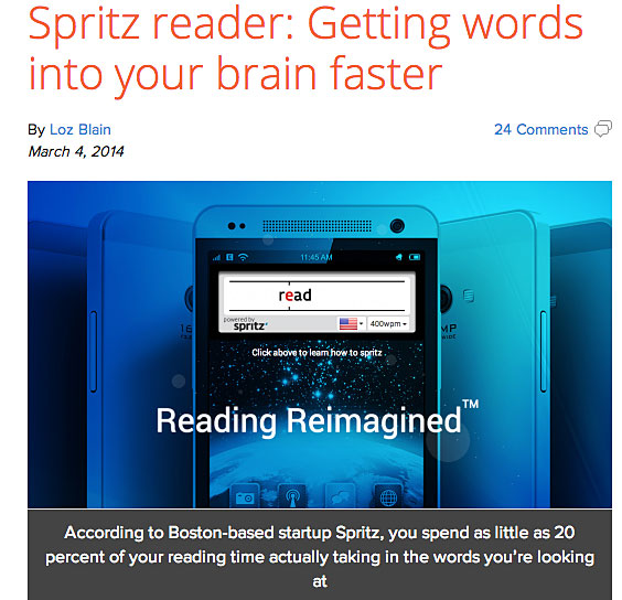 gizmag story about Spritz Reader app