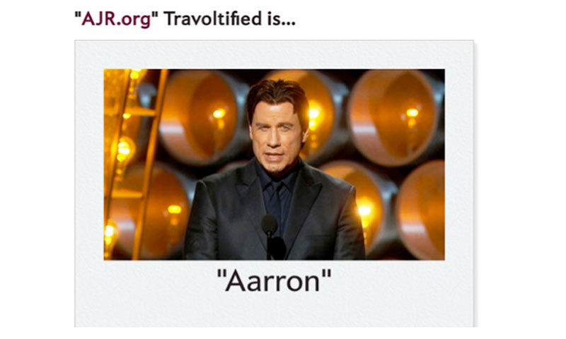 Screenshot from Slate.com of AJR.org "Travoltified."