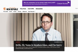 Screenshot of New Republic's look back at  Stephen Glass, 16 years later.