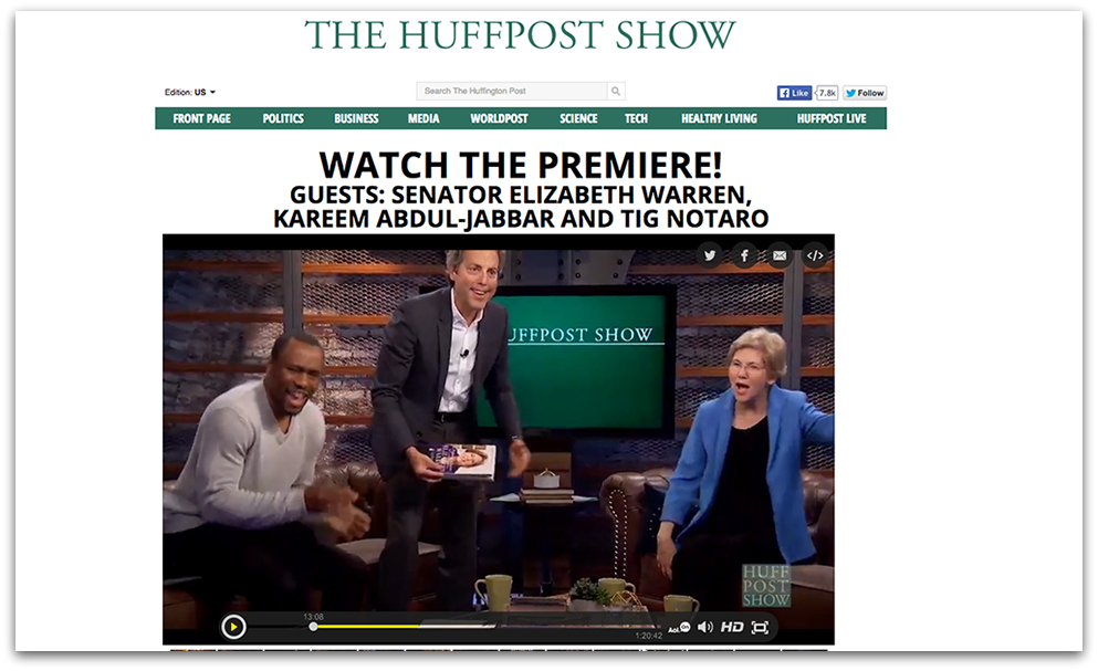 Co-hosts of The HuffPost Show, Roy Sekoff and Marc Lamont Hill, interview Sen. Elizabeth Warren on the debut episode.