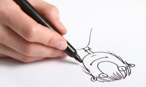 Artist drawing a cartoon.