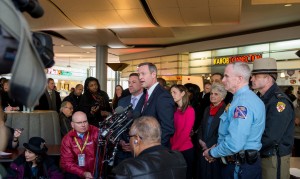 Maryland Gov. Martin O'Malley visits the Mall in Columbia after a fatal shooting. Credit: Jay Baker via Creative Commons on Flickr.
