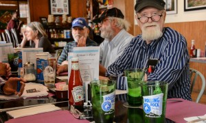 Members of the Aging Newspapermen's Club in Baltimore meet for lunch. L to R: Eileen O'Brien, AL Forman, Ken Sokolow; and Holton Brown.